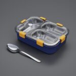 3 Compartment Stainless Steel Lunch Box, Leakage Proof Lunch Box For School Kids And Adults